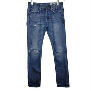 Allsaints Spitalfields Distressed Button fly Medium Wash Denim Jeans 28